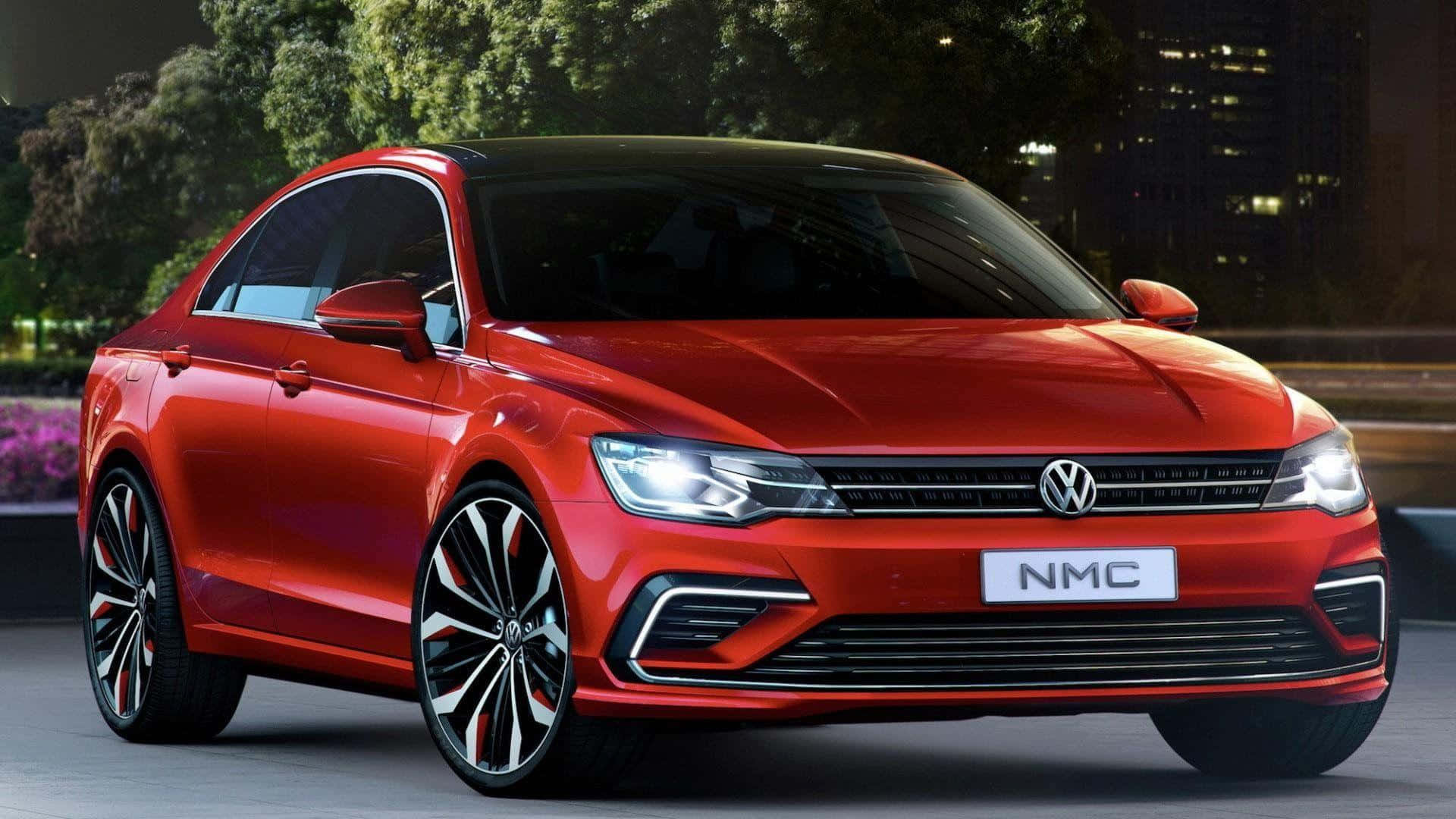 Volkswagen Jetta, glossy red, city lights, Full HD Desktop Wallpaper