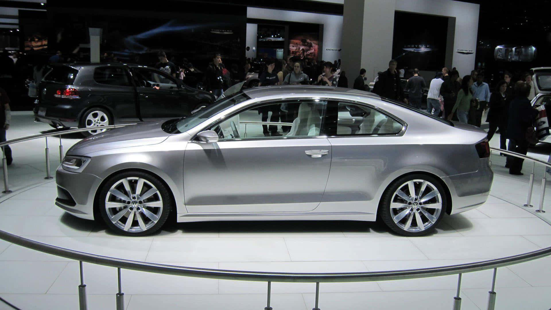 Volkswagen Jetta, sleek silver coupe, auto show, Full HD Desktop Wallpaper