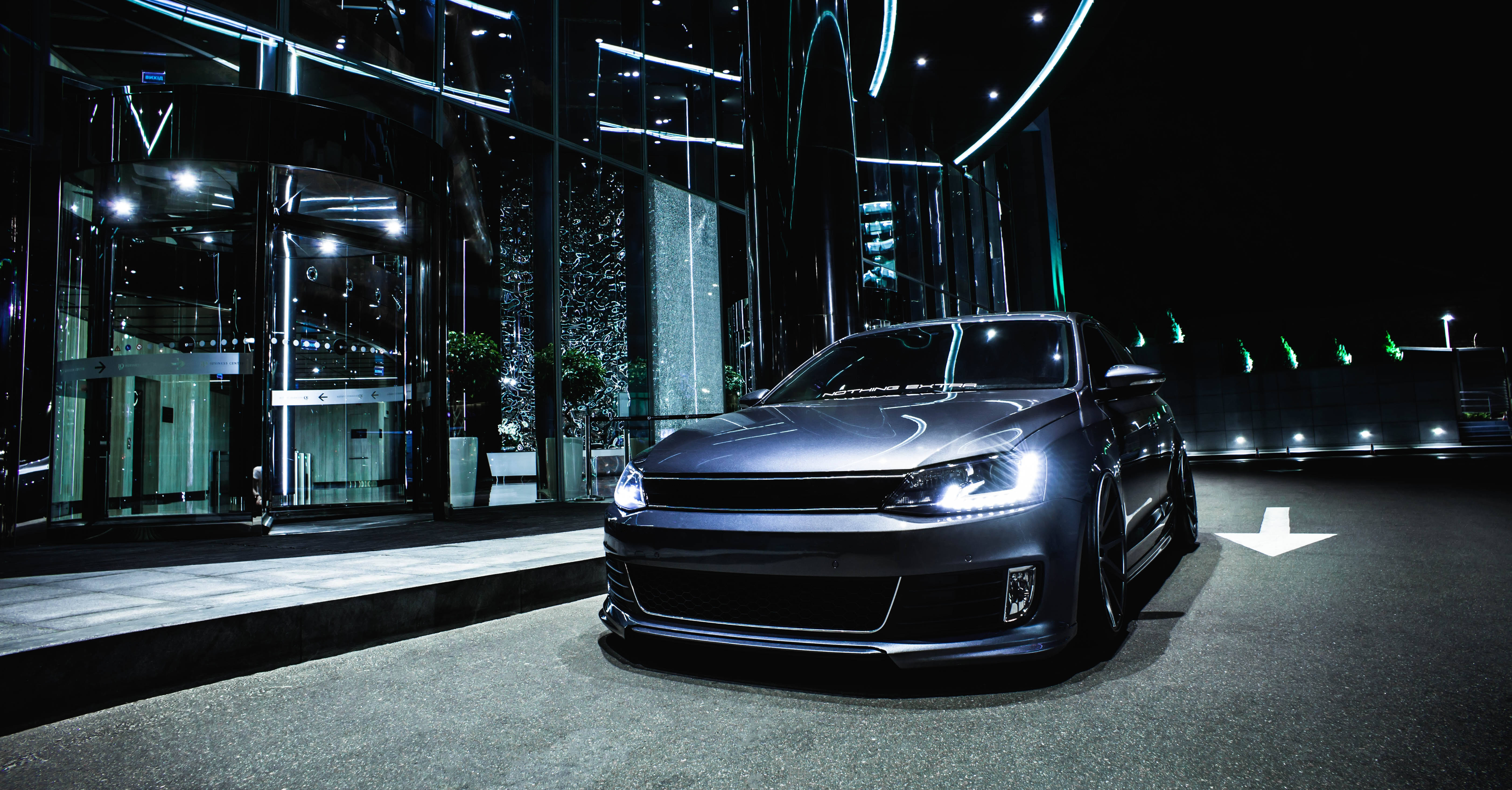 Volkswagen Jetta, Night, Neon lights, 5K Desktop Wallpaper