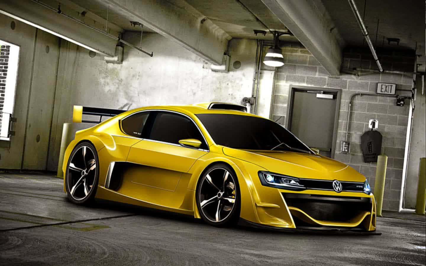Volkswagen Jetta, vibrant yellow, sleek aerodynamic design, HD Desktop Wallpaper