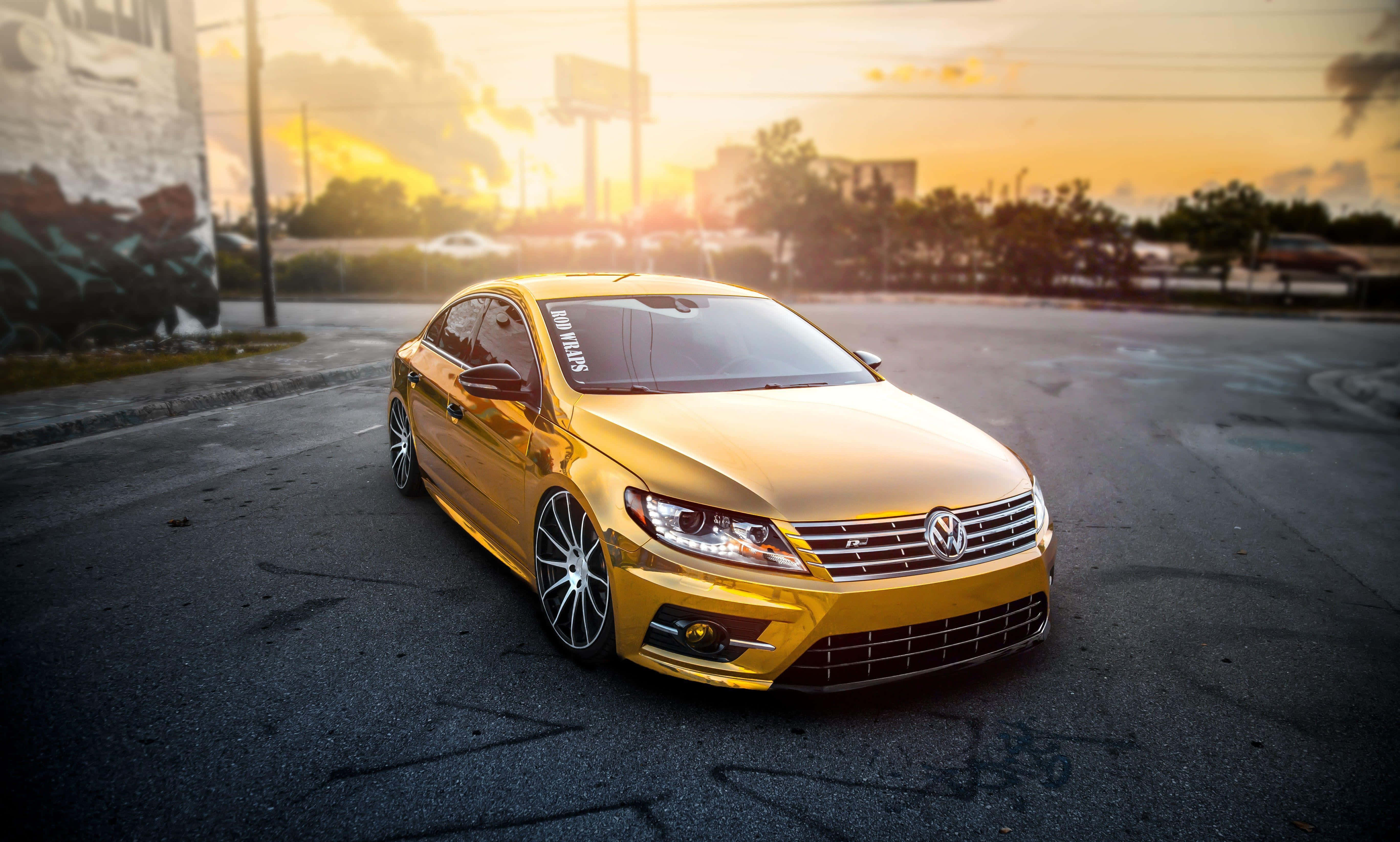 Volkswagen Passat CC, gold, urban lot, 5K Desktop Wallpaper