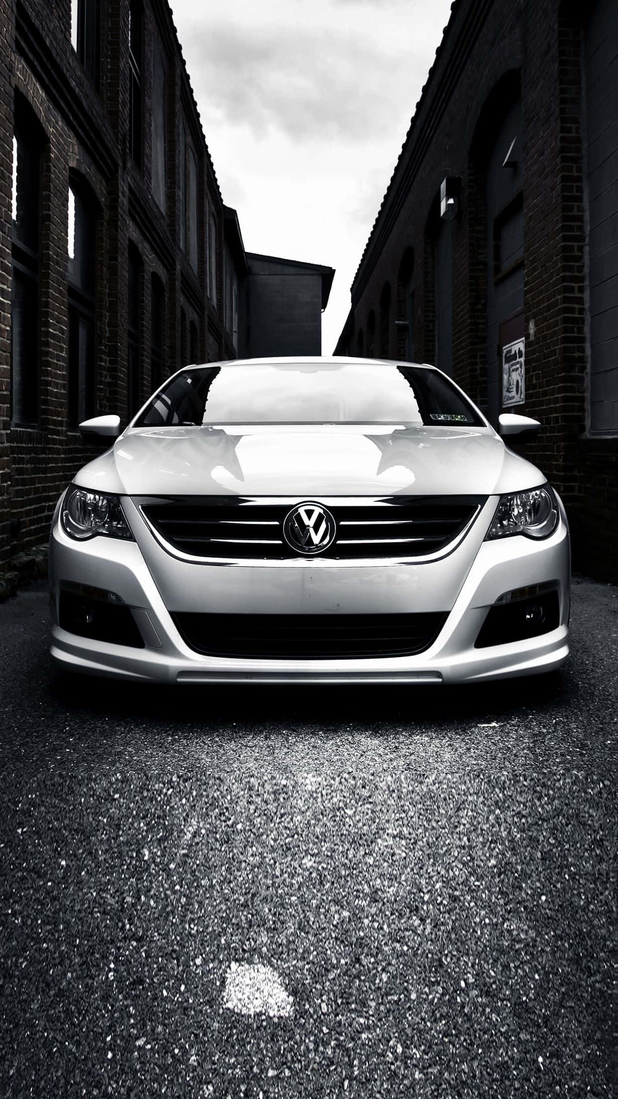 Volkswagen Passat CC, silver, narrow brick alley, Full HD Phone Wallpaper