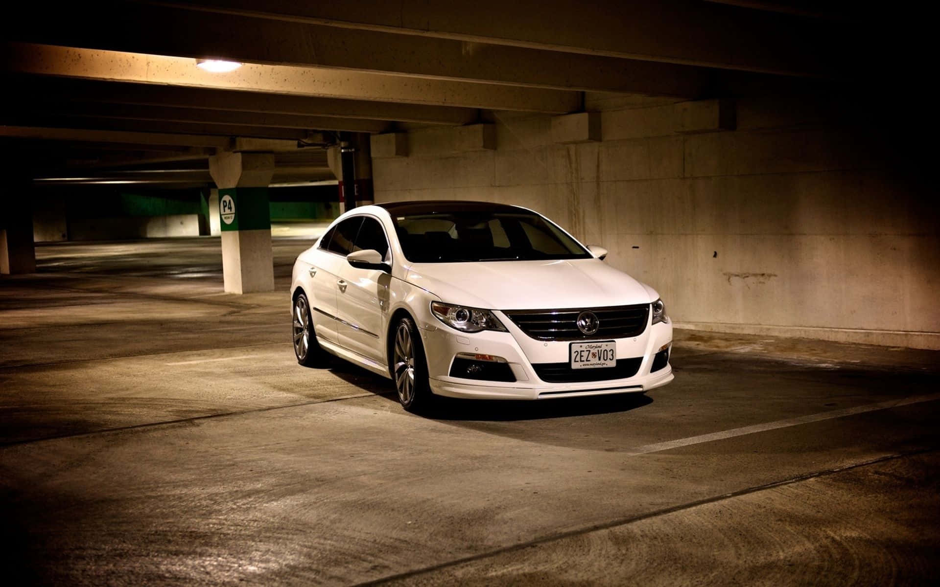 Volkswagen Passat CC, starry sky, white sedan, Full HD Desktop Wallpaper