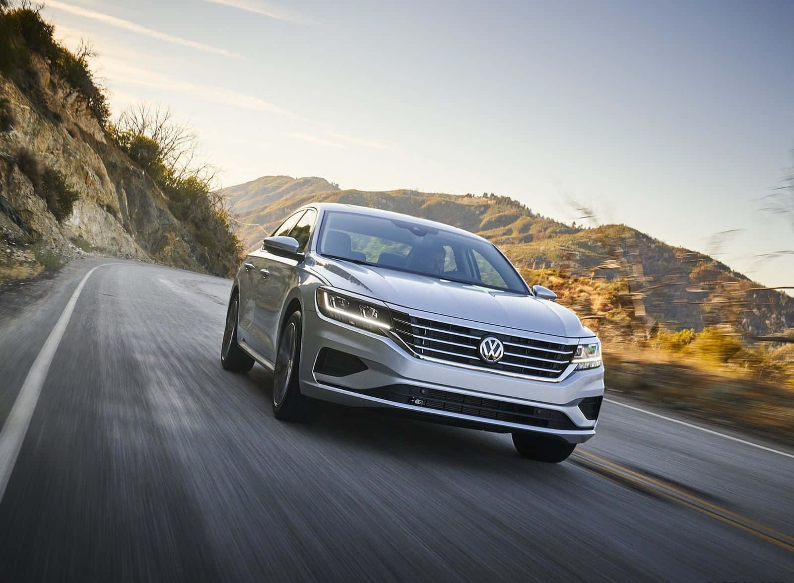 Volkswagen Passat CC, silver, winding mountain road, HD Desktop Wallpaper