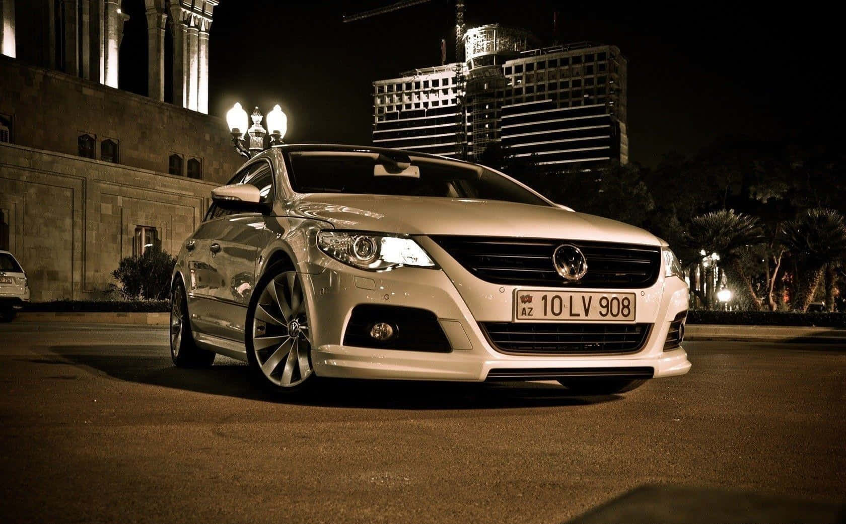 Volkswagen Passat CC, silver, night, HD Desktop Wallpaper