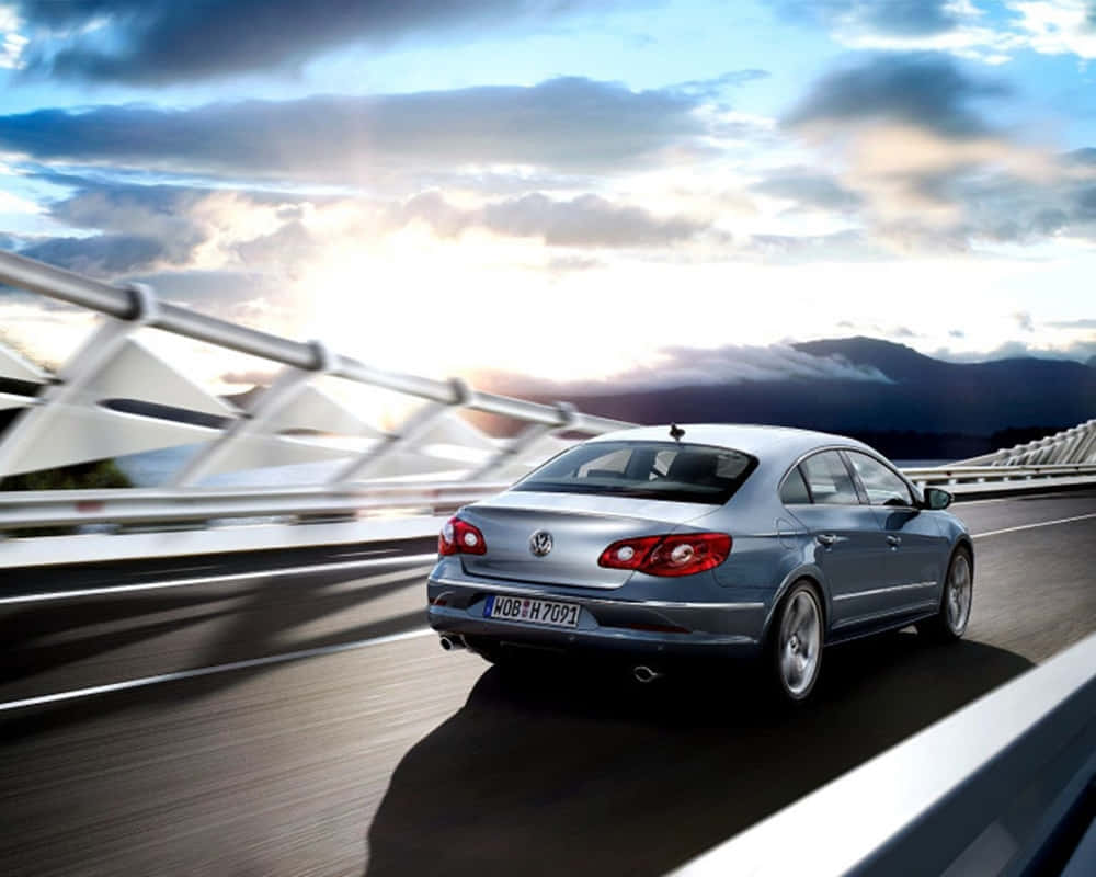 Volkswagen Passat CC, sleek silver, scenic drive, SD Desktop Wallpaper