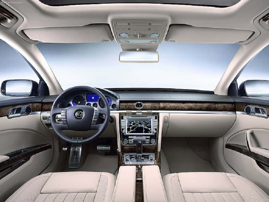 Volkswagen Phaeton, beige leather interior, wood trim, SD Desktop Wallpaper