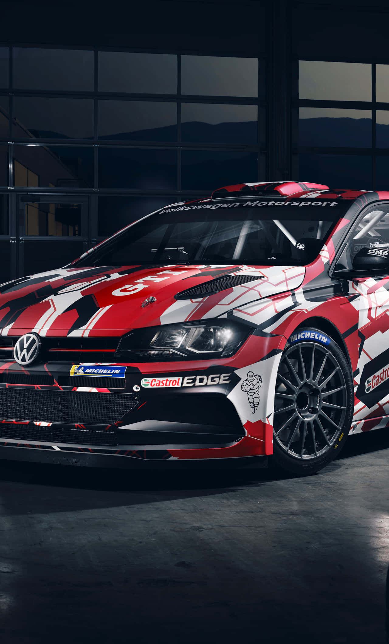 Volkswagen Polo, red white and black, sponsor decals, Full HD Phone Wallpaper