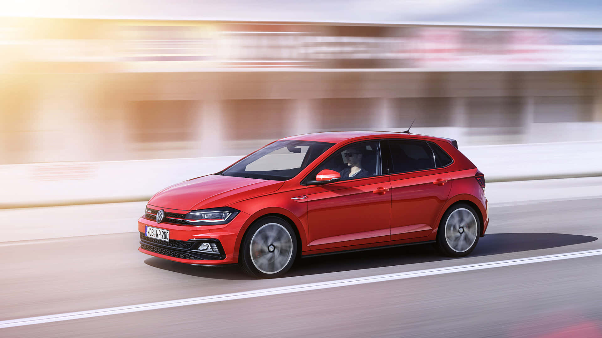 Volkswagen Polo, vibrant red, highway, Full HD Desktop Wallpaper
