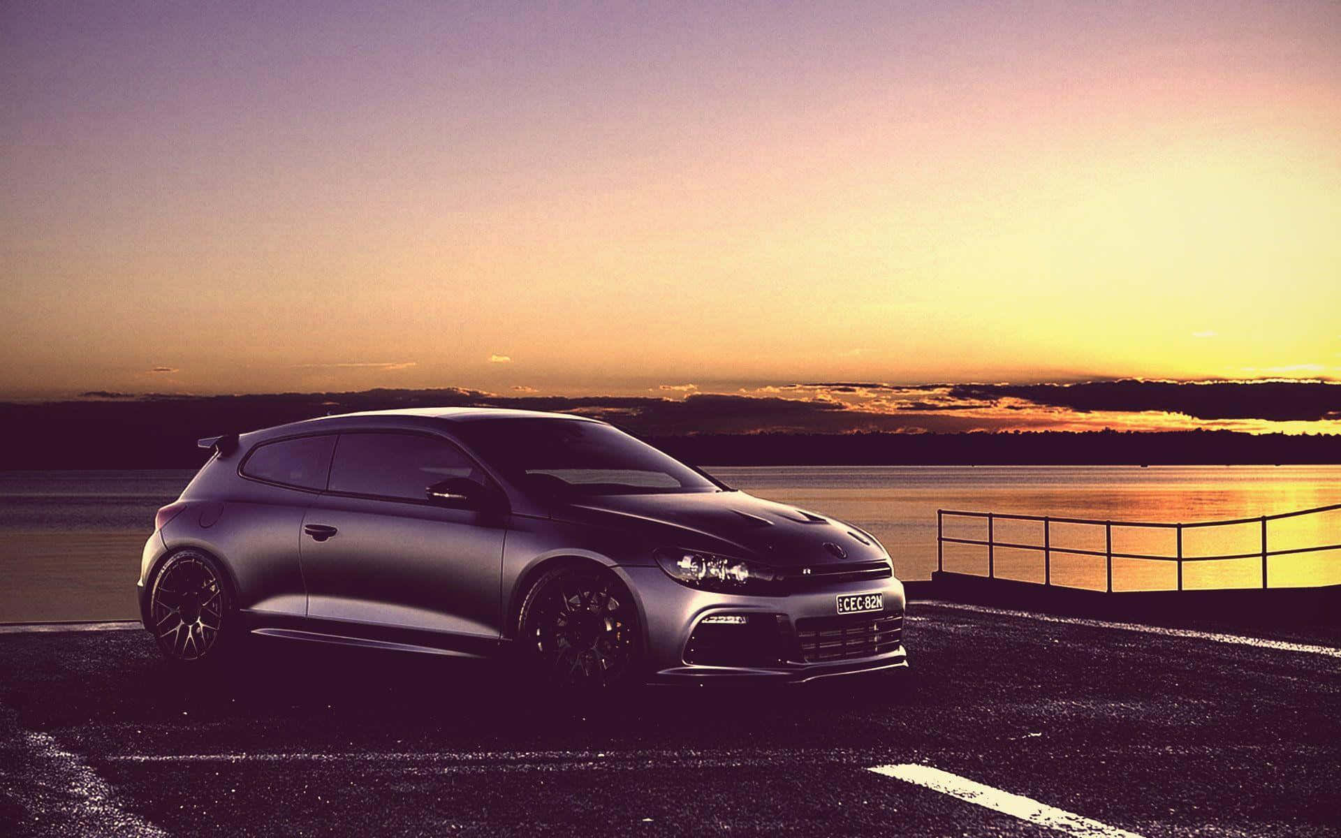 Volkswagen Scirocco, sleek silver sports car, waterfront pier, Full HD Desktop Wallpaper