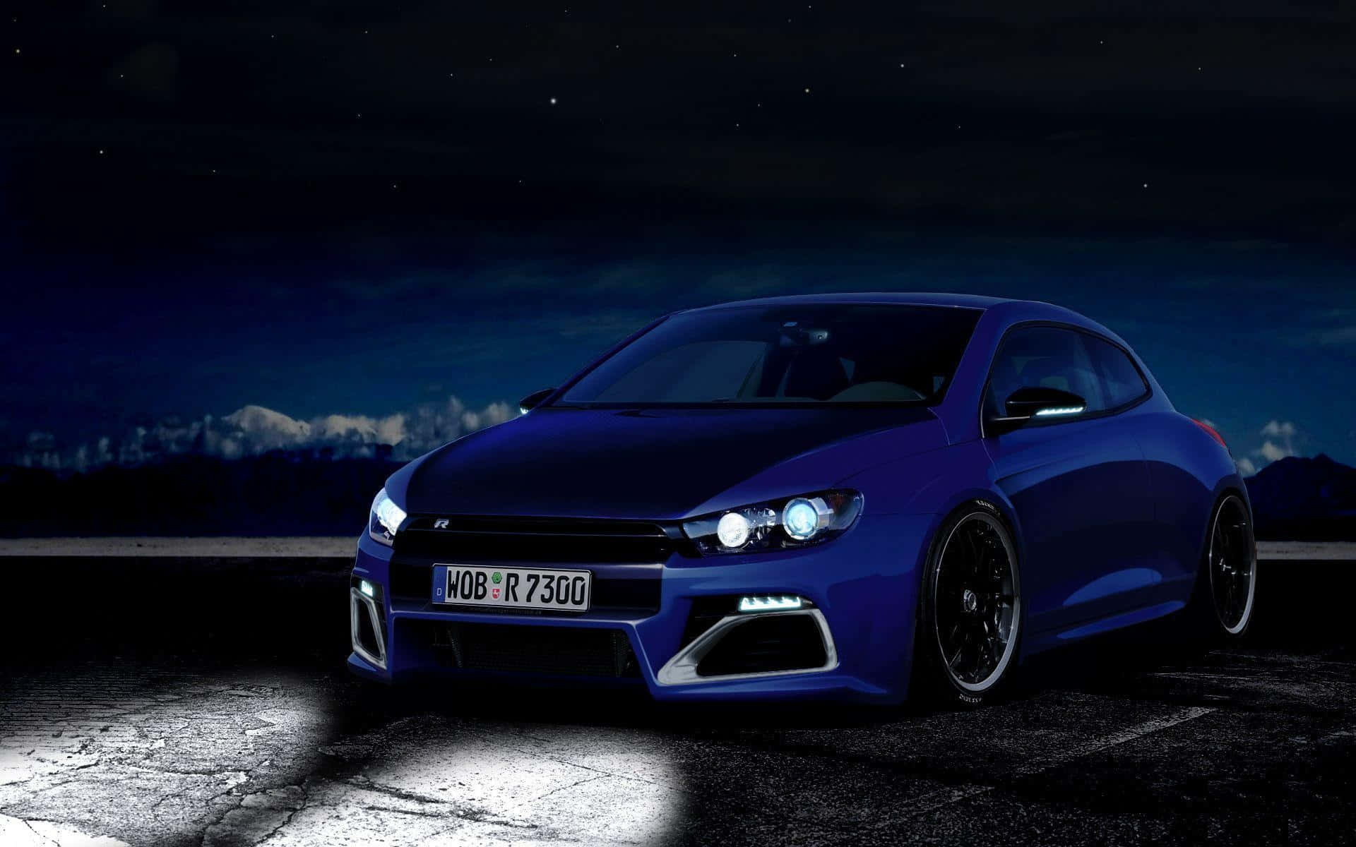 Volkswagen Scirocco, blue, starry night sky, Full HD Desktop Wallpaper