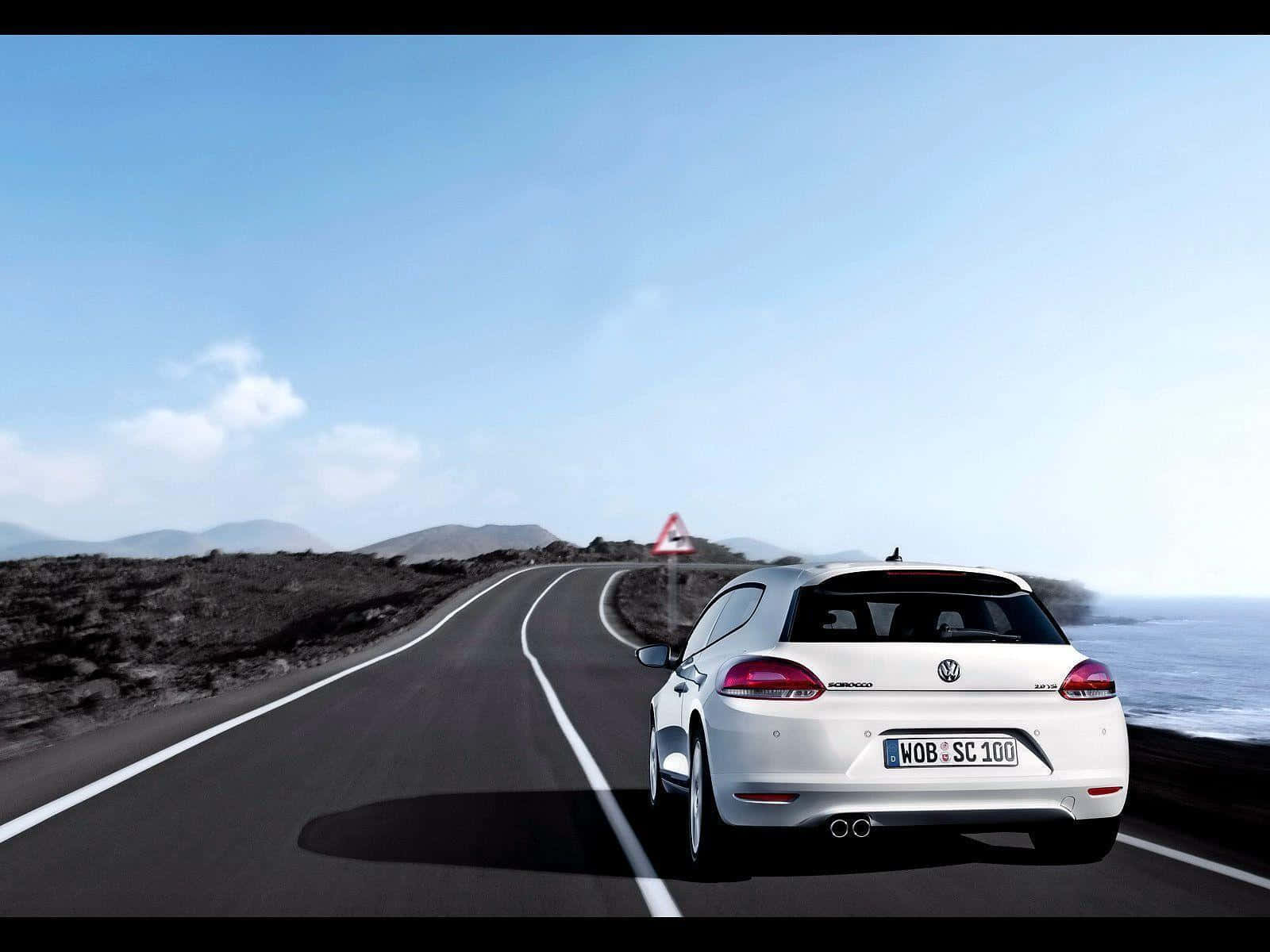 Volkswagen Scirocco, white, coastal road, HD Desktop Wallpaper