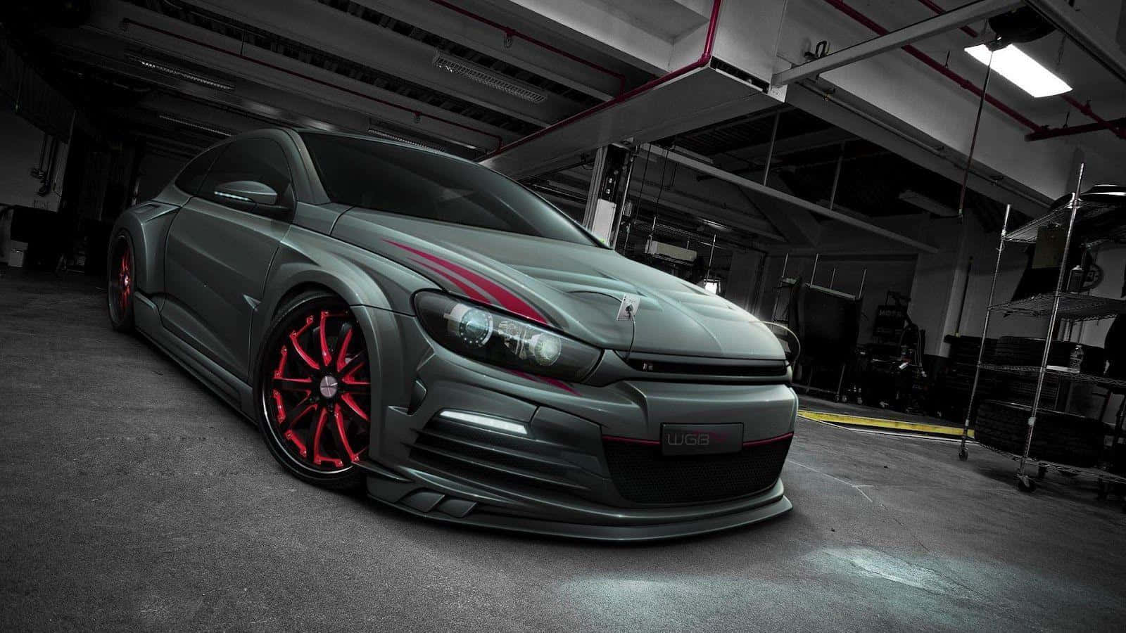 Volkswagen Scirocco, gray, vibrant red wheels, HD Desktop Wallpaper