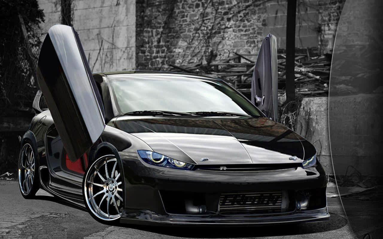 Volkswagen Scirocco, sleek black sports car, gull-wing doors, HD Desktop Wallpaper