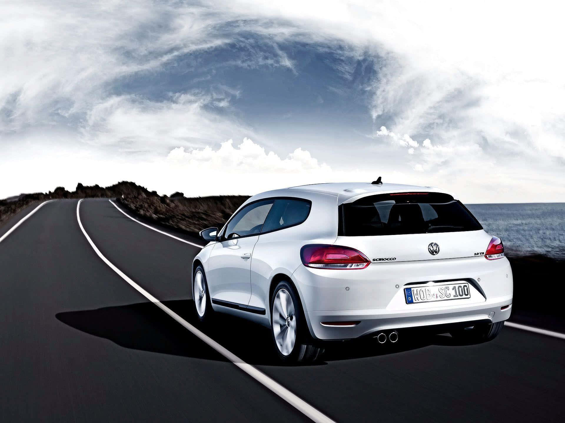 Volkswagen Scirocco, sleek white, coastal road, Full HD Desktop Wallpaper