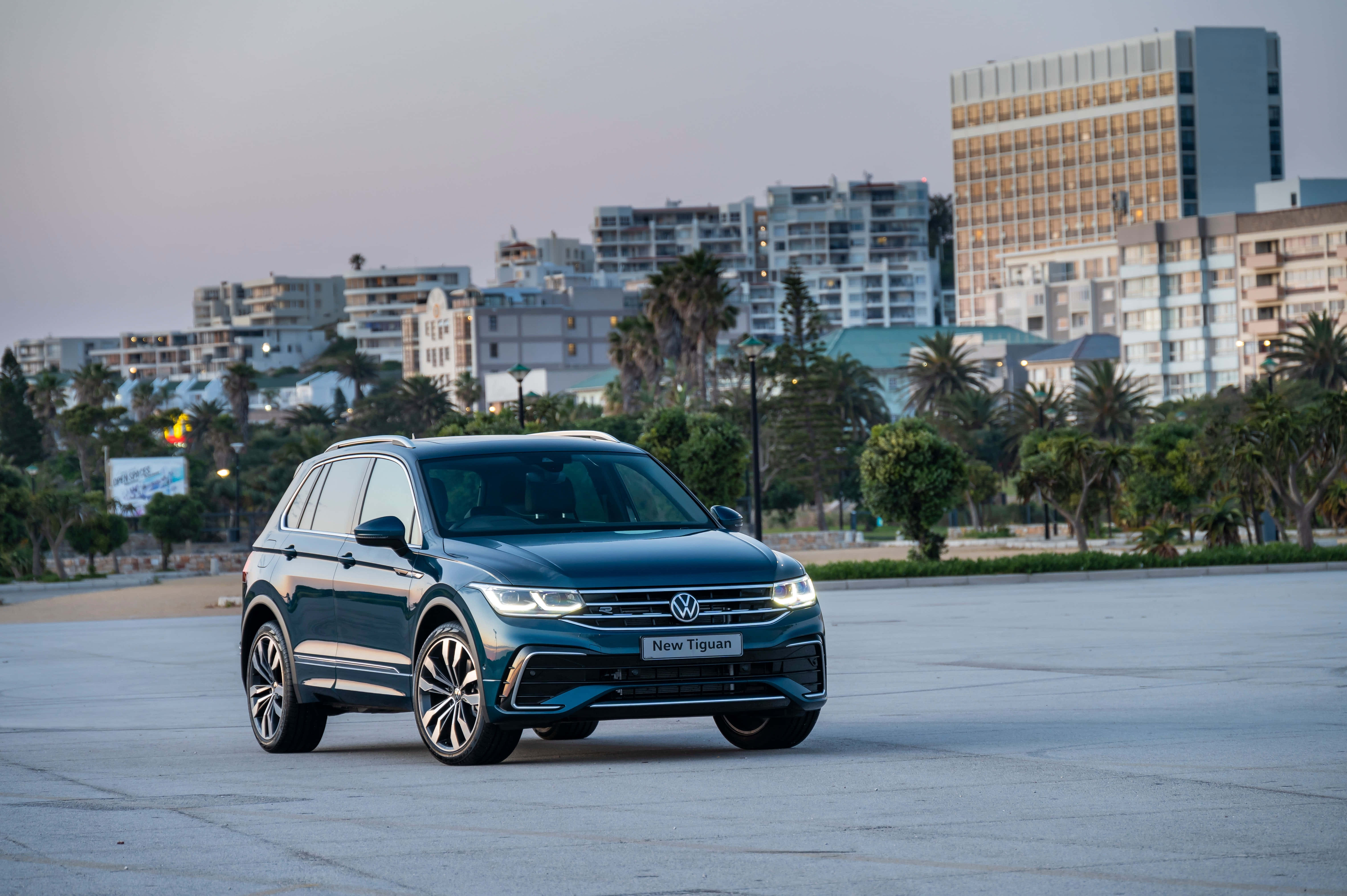 Volkswagen Tiguan, dark teal, concrete plaza, 5K Desktop Wallpaper