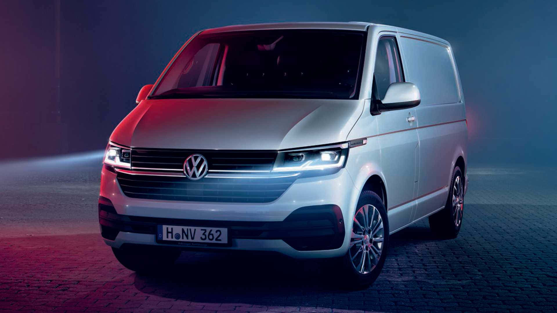 Volkswagen Transporter, silver, red and blue studio lights, Full HD Desktop Wallpaper