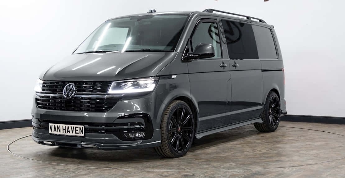 Volkswagen Transporter, matte gray, black rims, SD Desktop Wallpaper