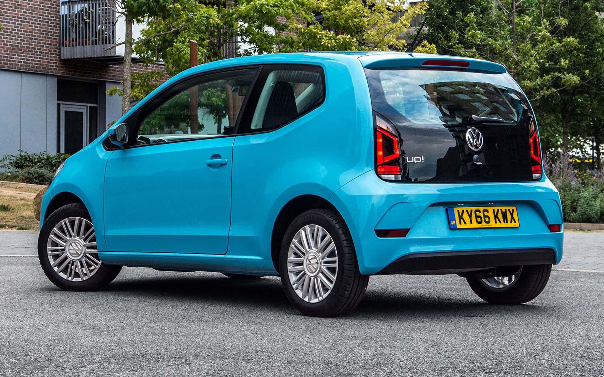Volkswagen Up, blue, rear view, Full HD Desktop Wallpaper