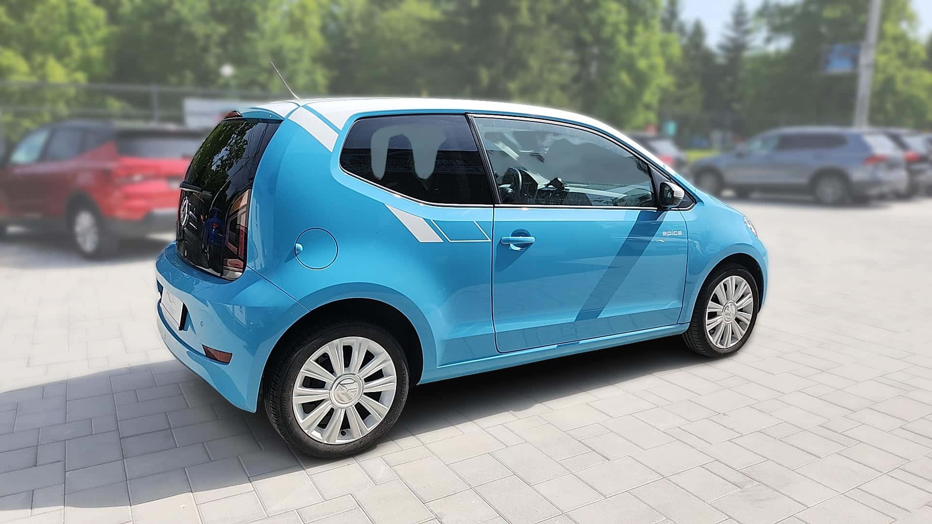 Volkswagen Up, blue, white roof, Full HD Desktop Wallpaper
