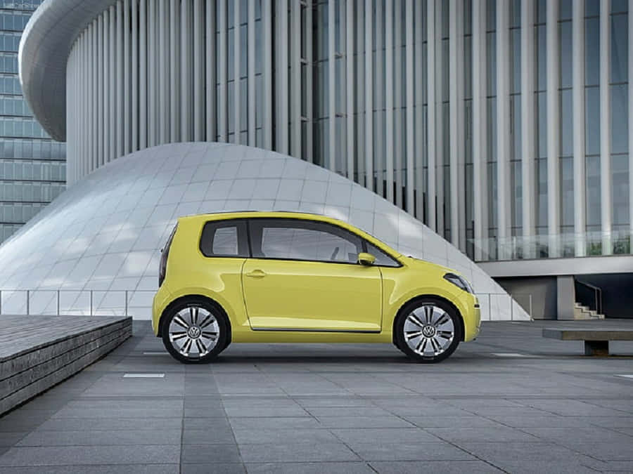 2020 Volkswagen Up, bright yellow, tiled plaza, SD Desktop Wallpaper