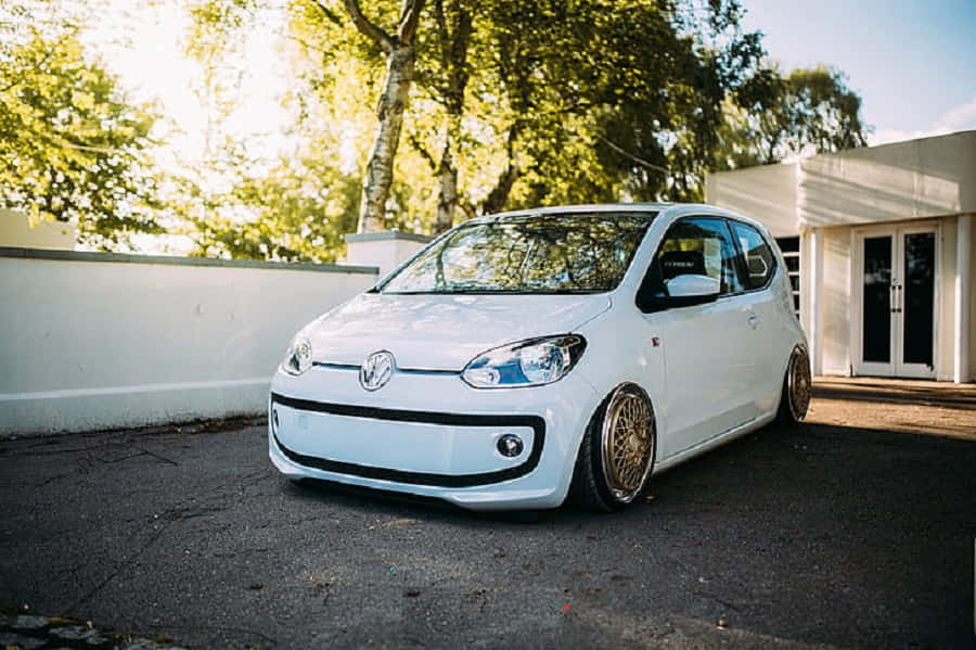 Volkswagen Up, white, gold wheels, SD Desktop Wallpaper