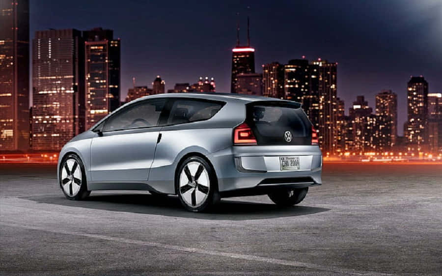 sleek silver, Volkswagen Up, city street, SD Desktop Wallpaper