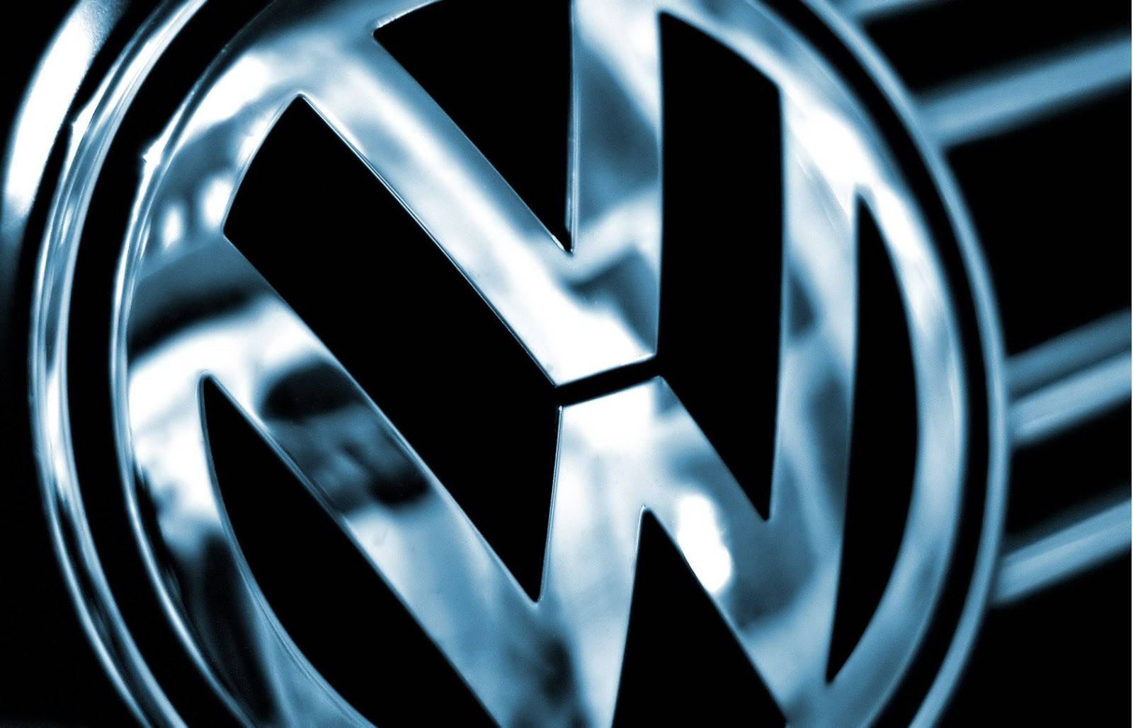 Volkswagen, shiny Volkswagen logo, blue and silver reflections, HD Desktop Wallpaper