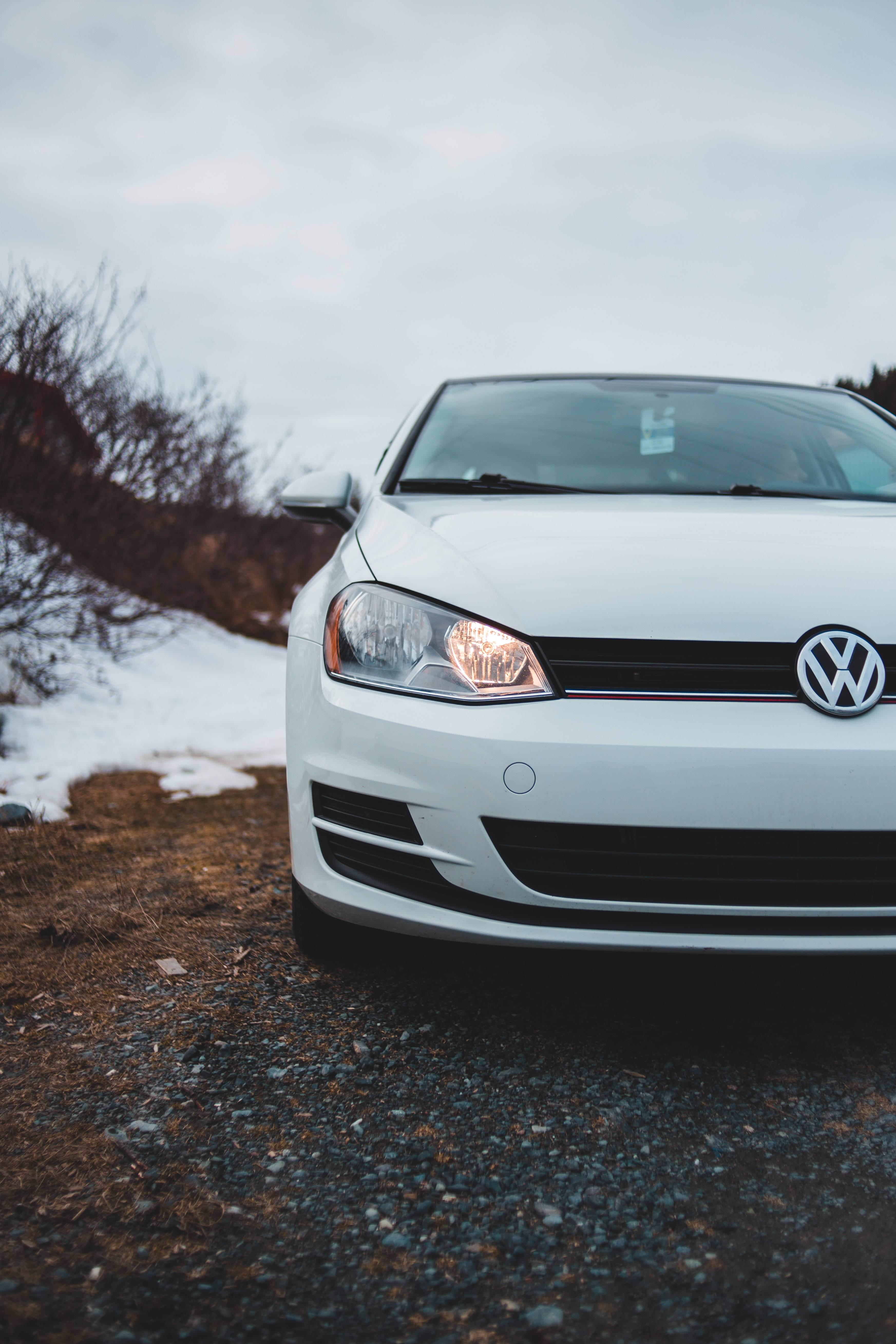 Volkswagen, white, glowing headlights, 5K Phone Wallpaper