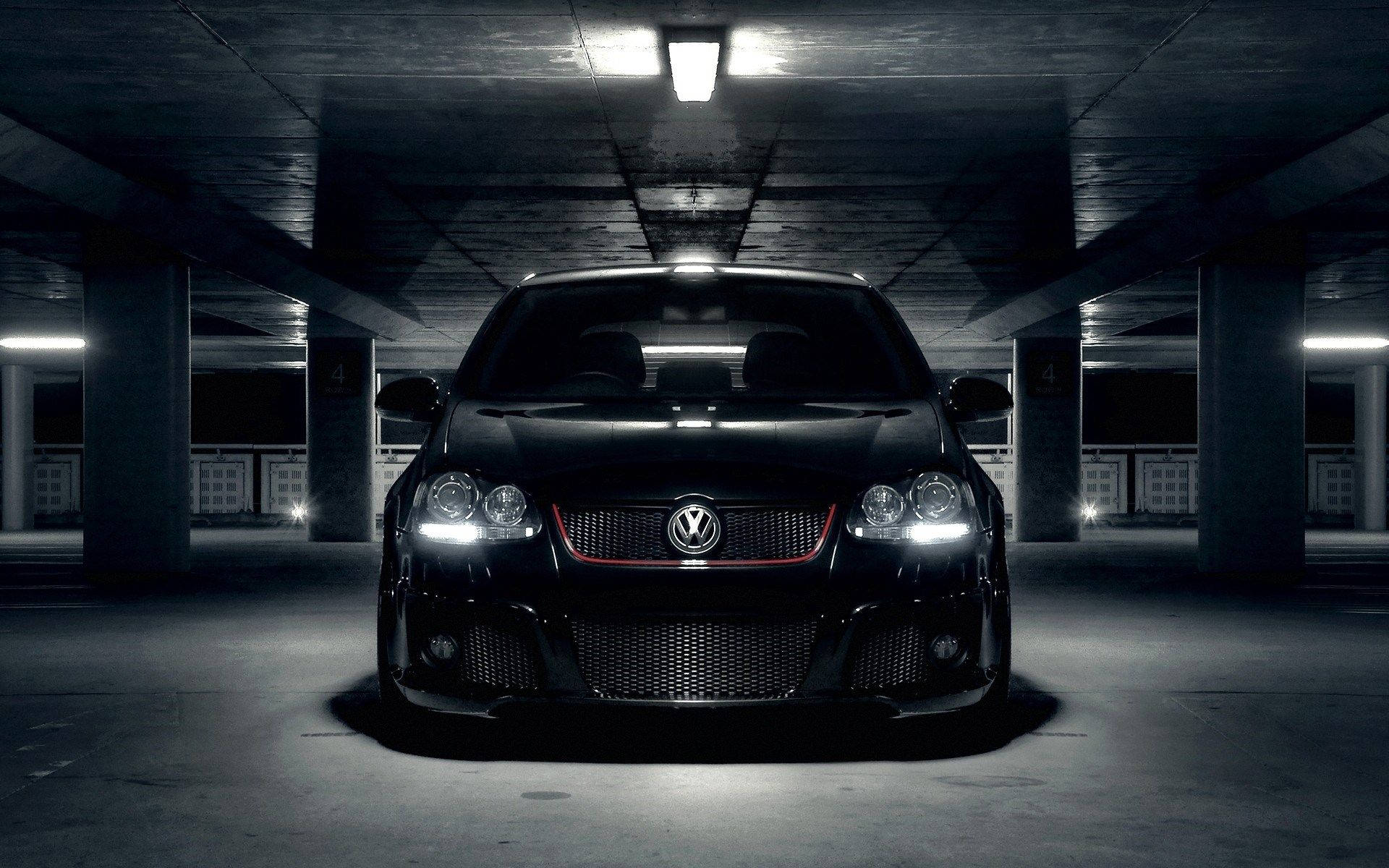 Volkswagen, black, glowing headlights, Full HD Desktop Wallpaper
