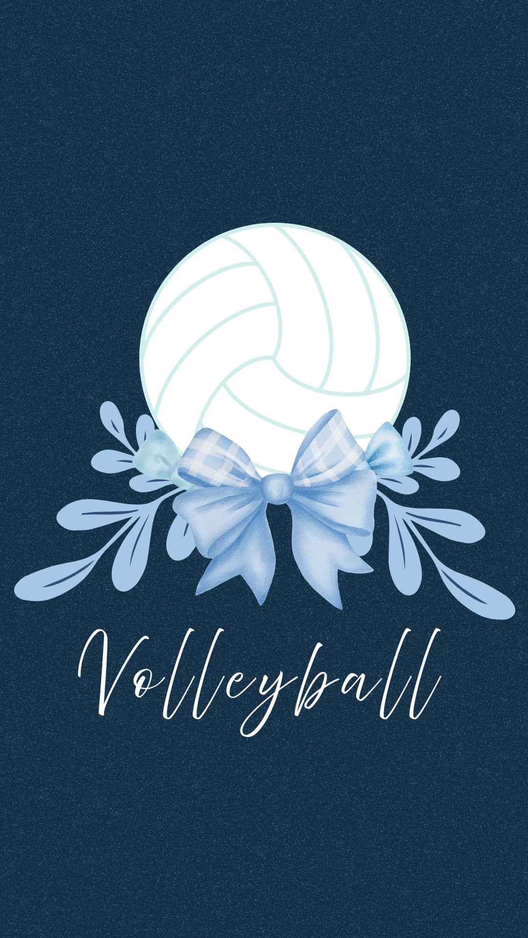 white volleyball, blue plaid bow, leafy accents, Full HD Phone Wallpaper