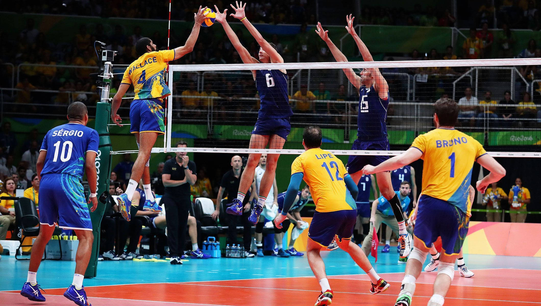 Volleyball, intense match, players leap, Full HD Desktop Wallpaper