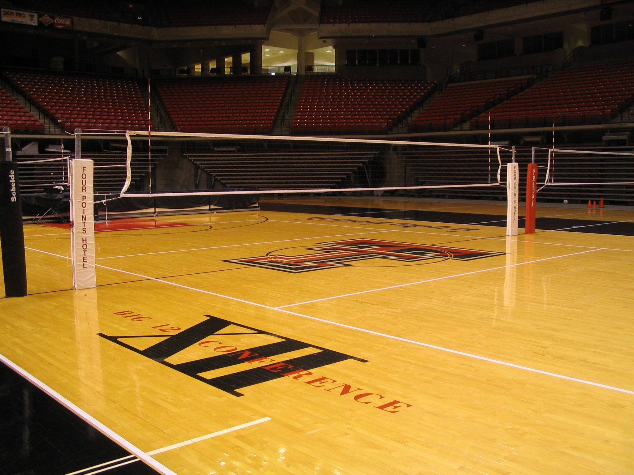 indoor volleyball court, polished wooden floor, red seats, Full HD Desktop Wallpaper