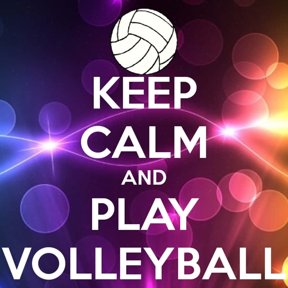 white volleyball, KEEP CALM AND PLAY VOLLEYBALL, vibrant purple and orange bokeh background, SD Desktop Wallpaper