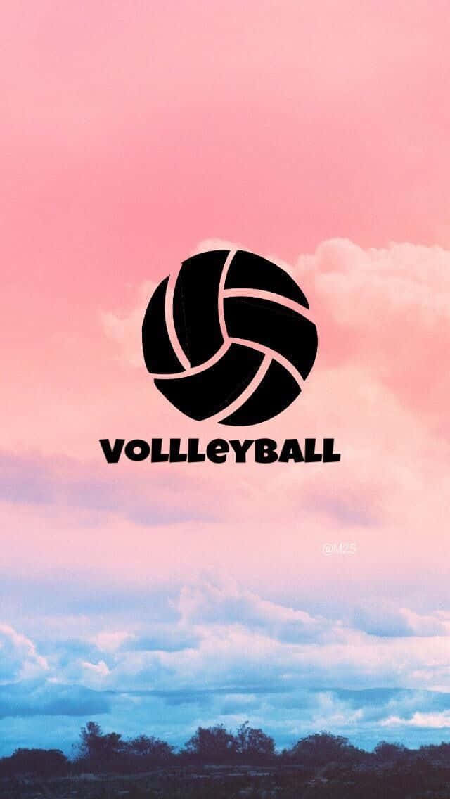 volleyball ball, black volleyball logo, pink and blue sky, SD Phone Wallpaper