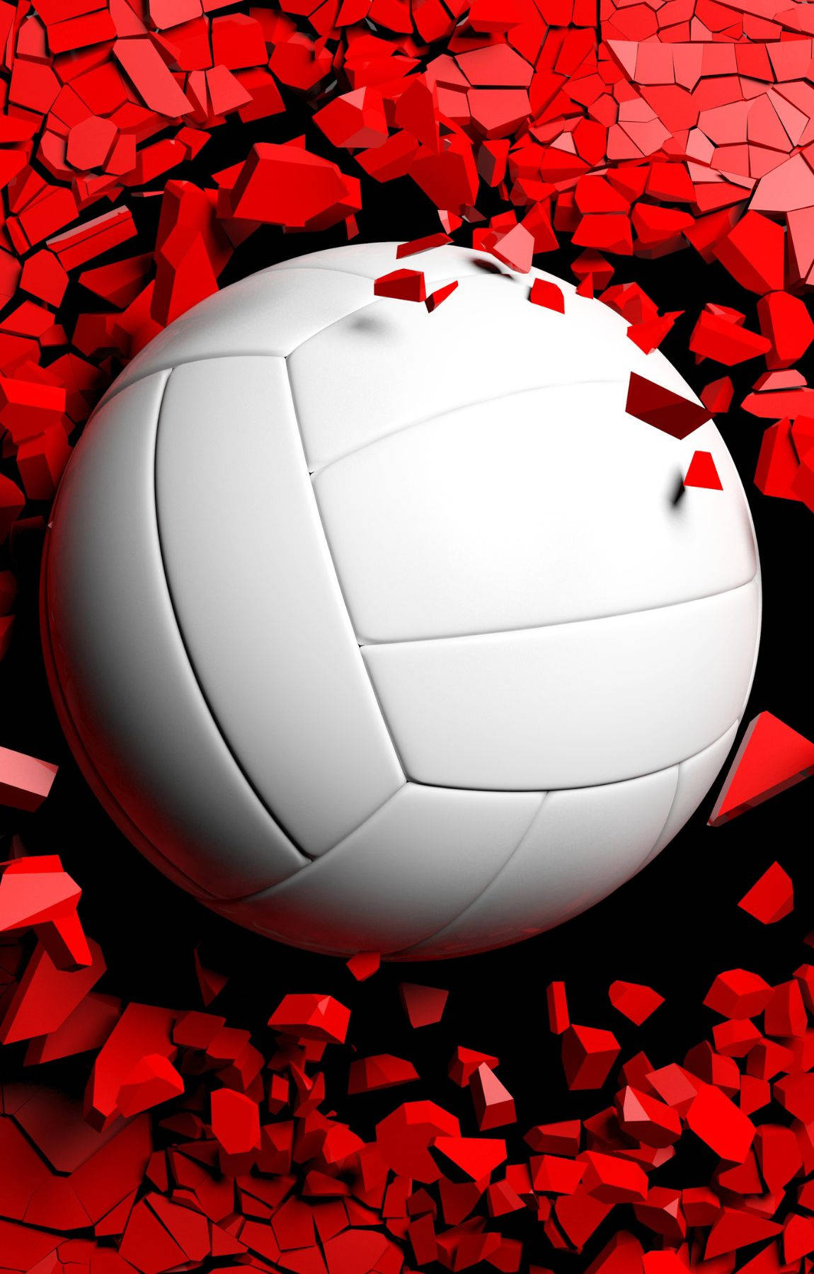 white volleyball, shattered red geometric fragments, black void, HD Phone Wallpaper