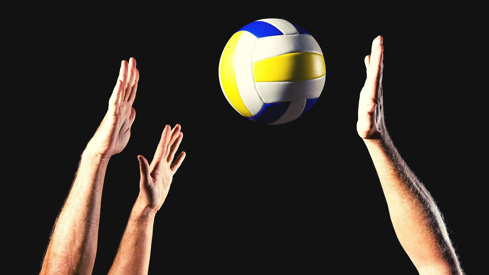 volleyball, yellow blue and white, stark black background, Full HD Desktop Wallpaper