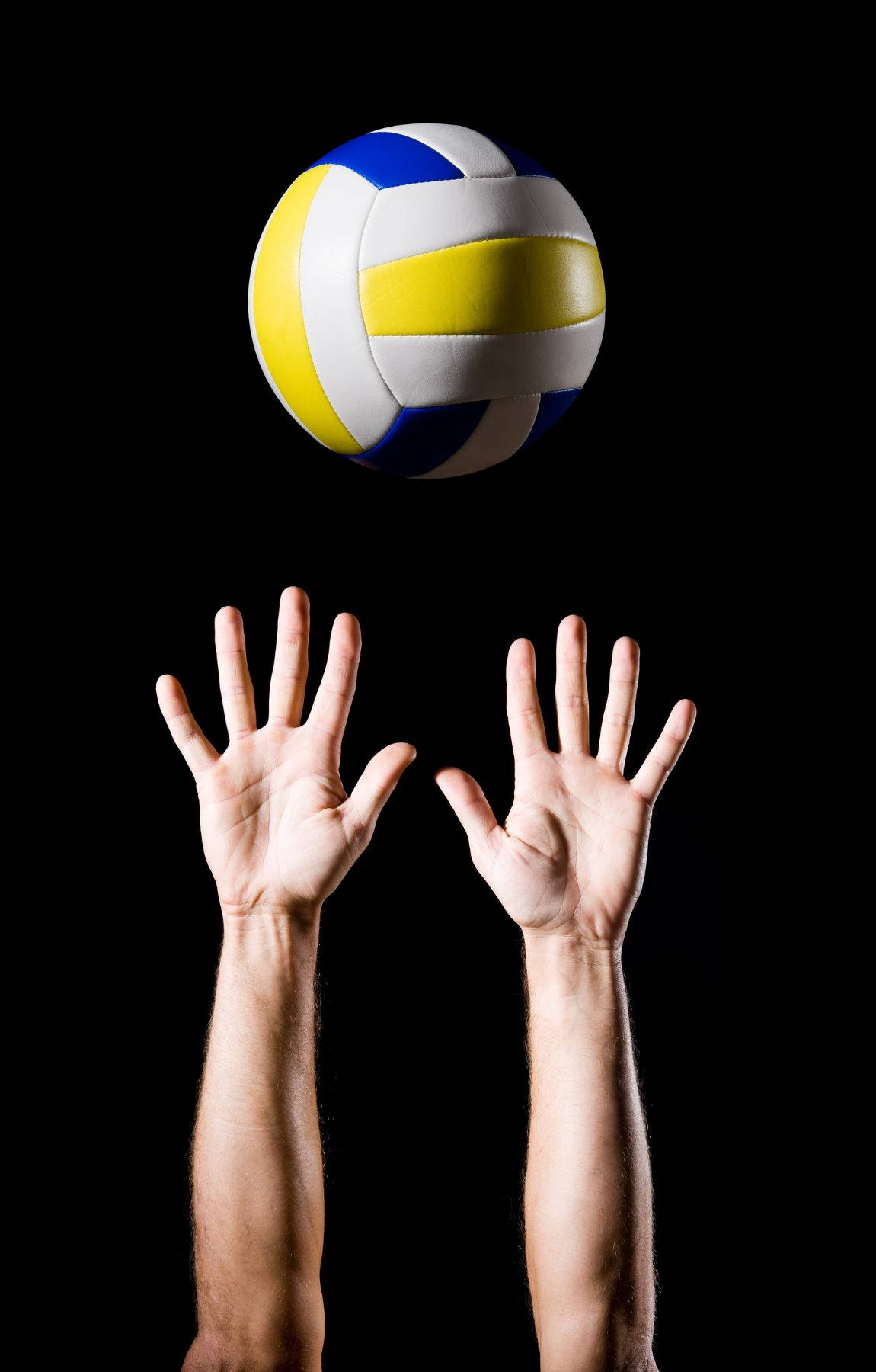 volleyball, yellow blue and white, two open hands, HD Phone Wallpaper