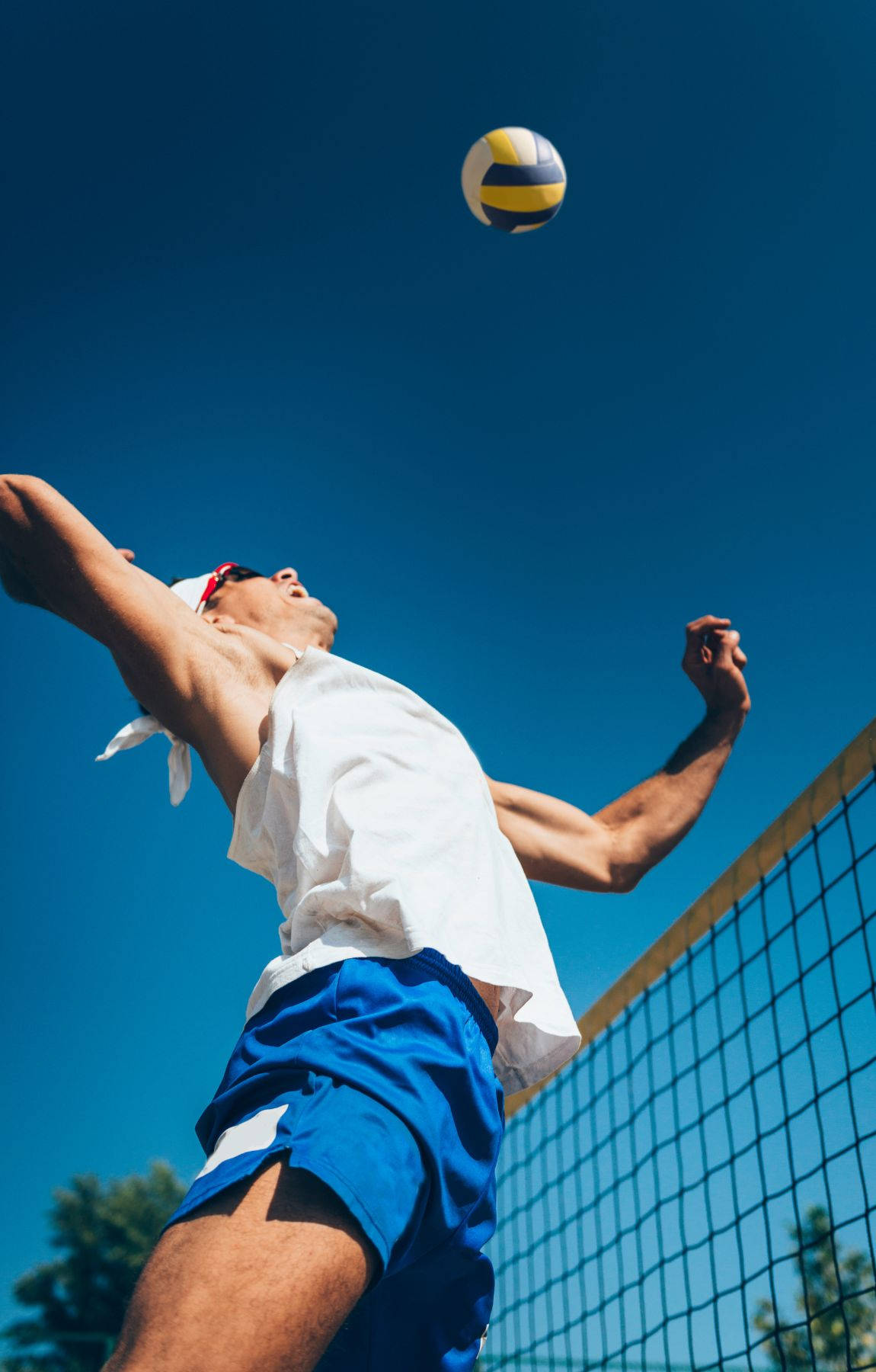 volleyball, clear blue sky, spike, HD Phone Wallpaper