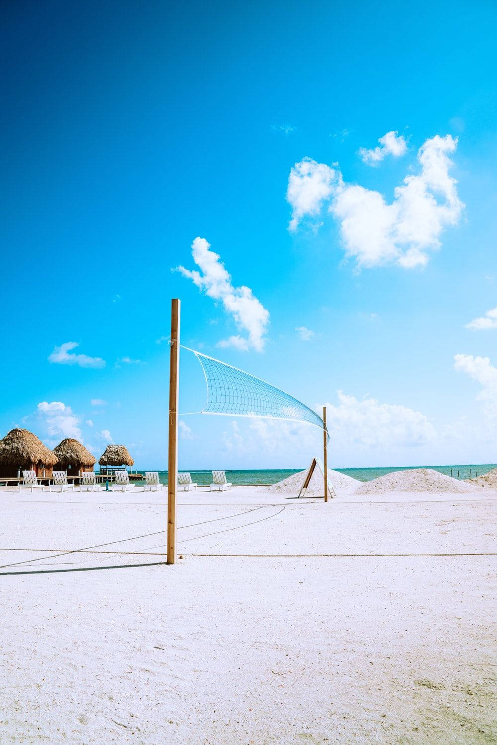 volleyball net, pristine white sandy beach, vibrant blue sky, HD Phone Wallpaper