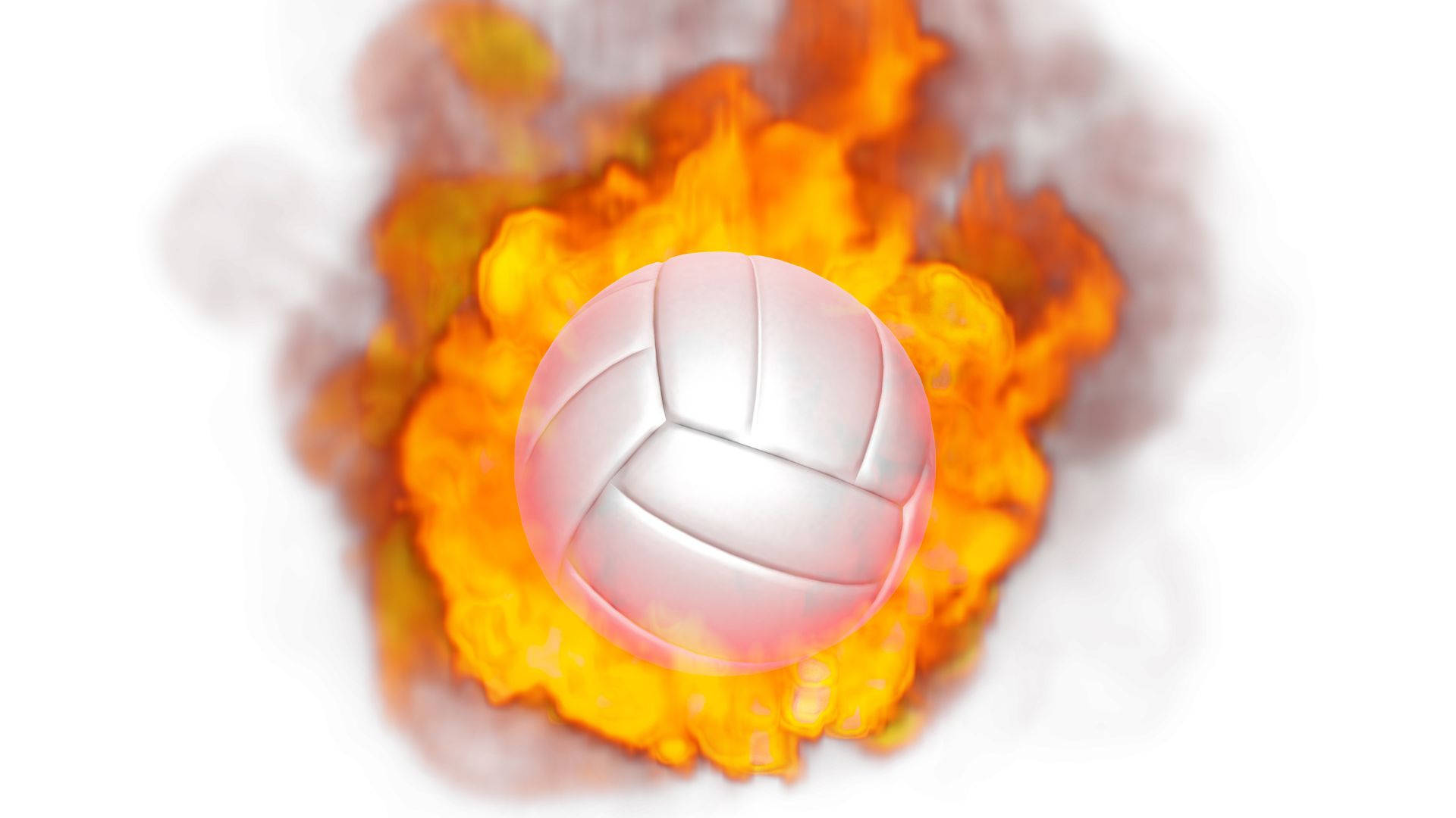 white volleyball, vibrant orange flames, stark white background, Full HD Desktop Wallpaper