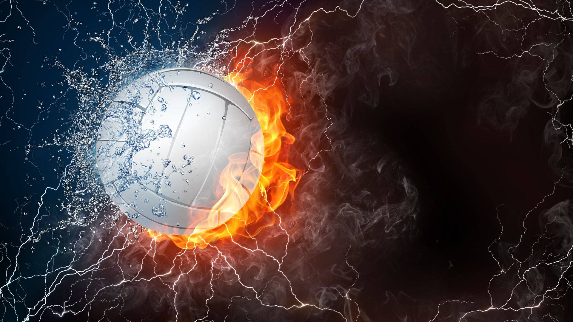 volleyball, fire, water, Full HD Desktop Wallpaper
