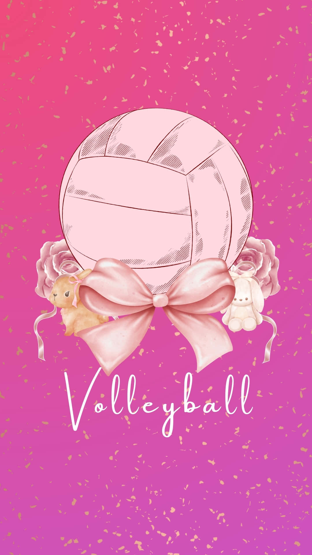 pink volleyball, large bow, roses, Full HD Phone Wallpaper
