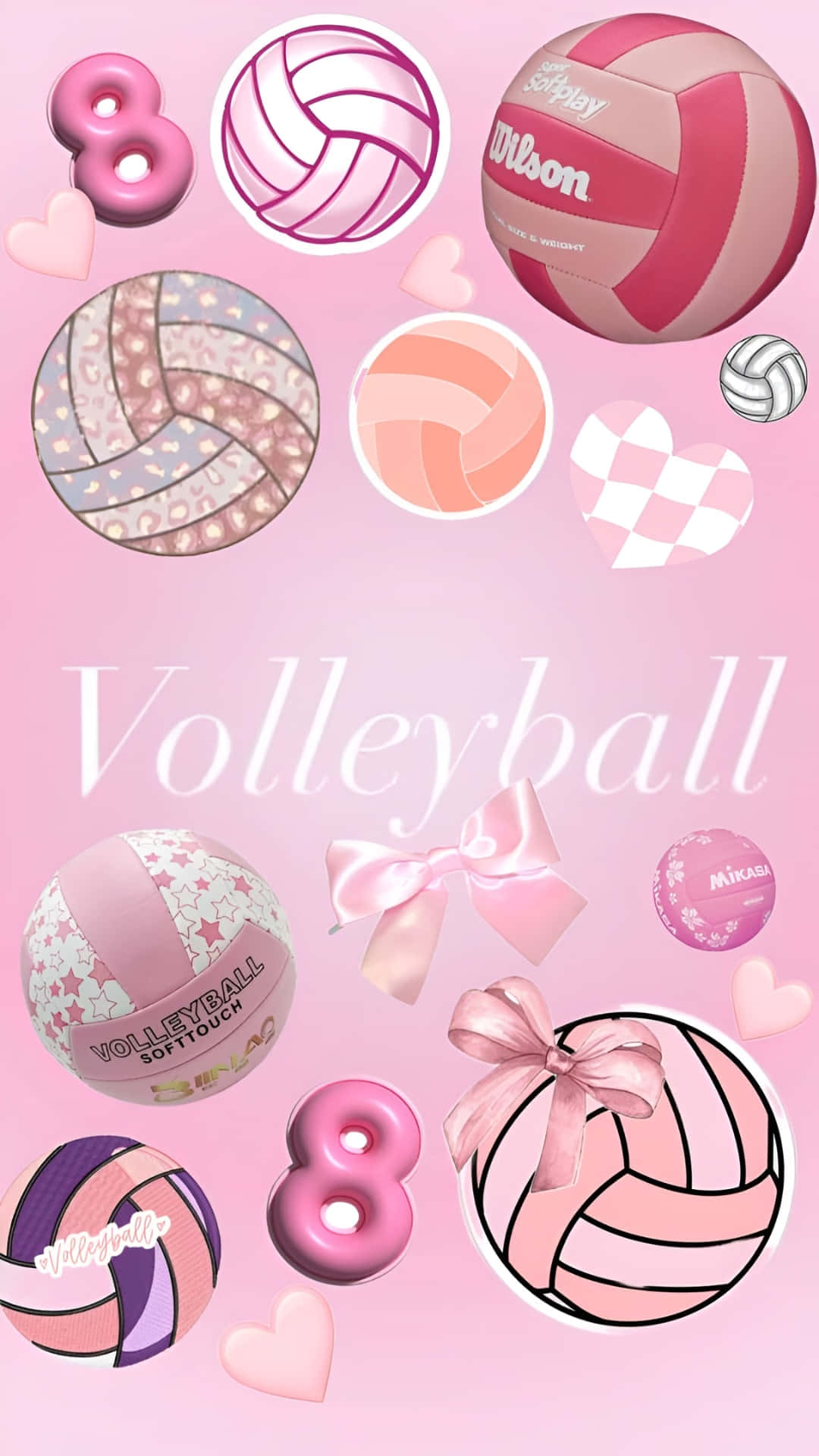 pastel pink, volleyballs, bows, Full HD Phone Wallpaper