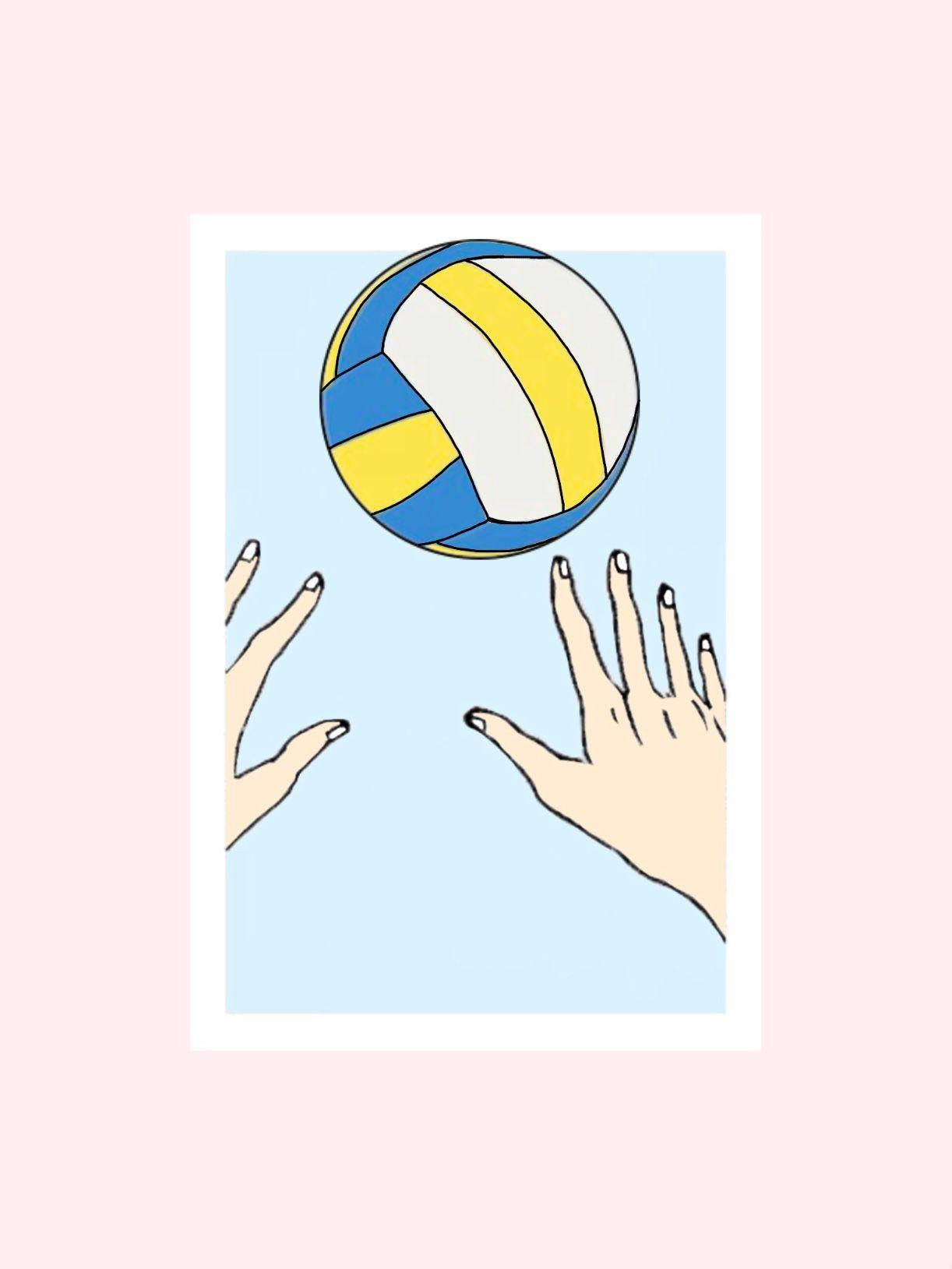 blue yellow and white volleyball, light blue background, two hands, HD Phone Wallpaper
