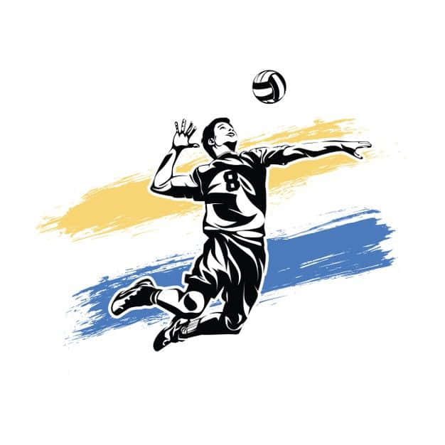 Volleyball, black and white illustration, bold yellow and blue brush strokes, SD Desktop Wallpaper