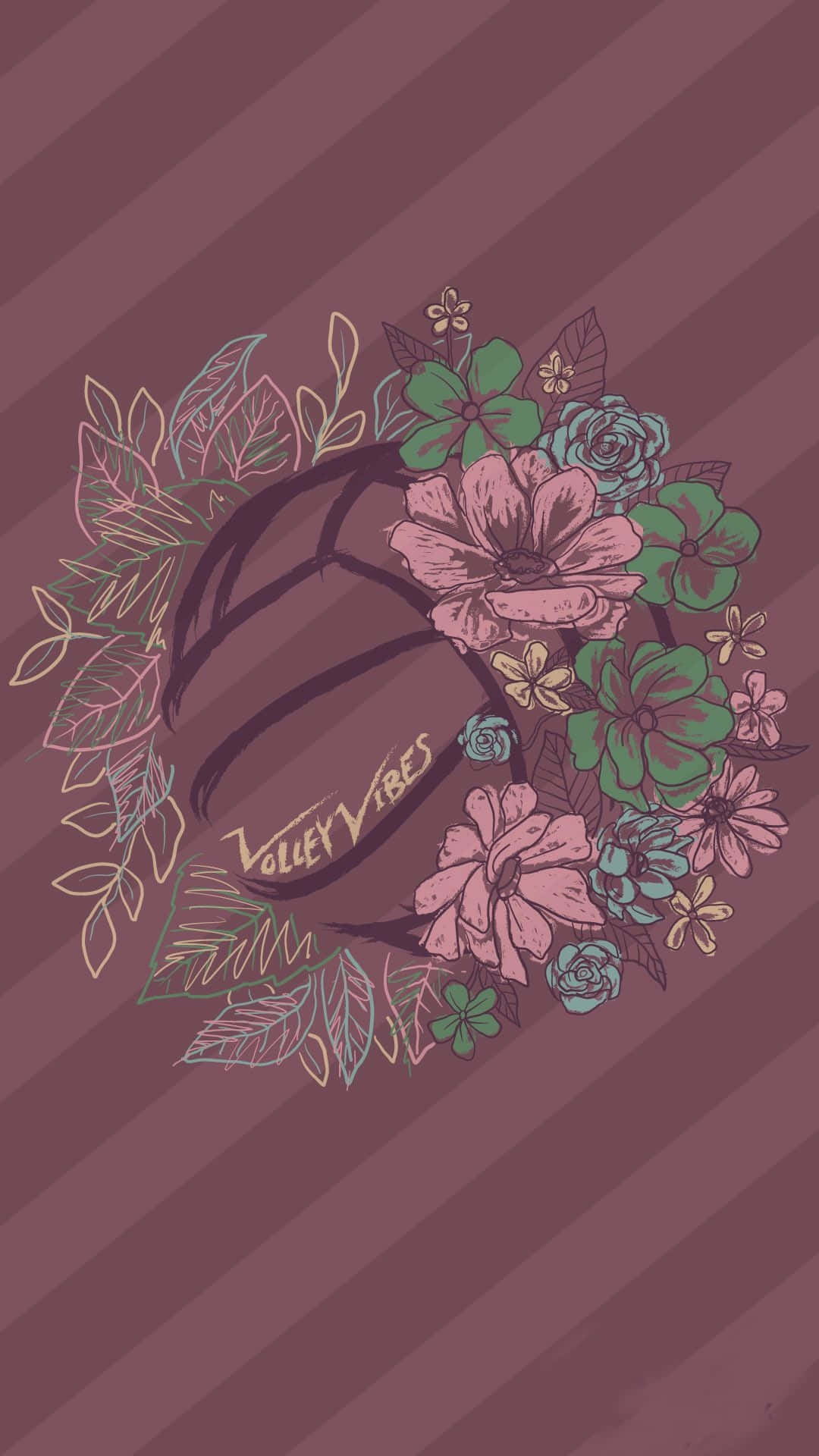 cute volleyball, floral wreath, pink, Full HD Phone Wallpaper