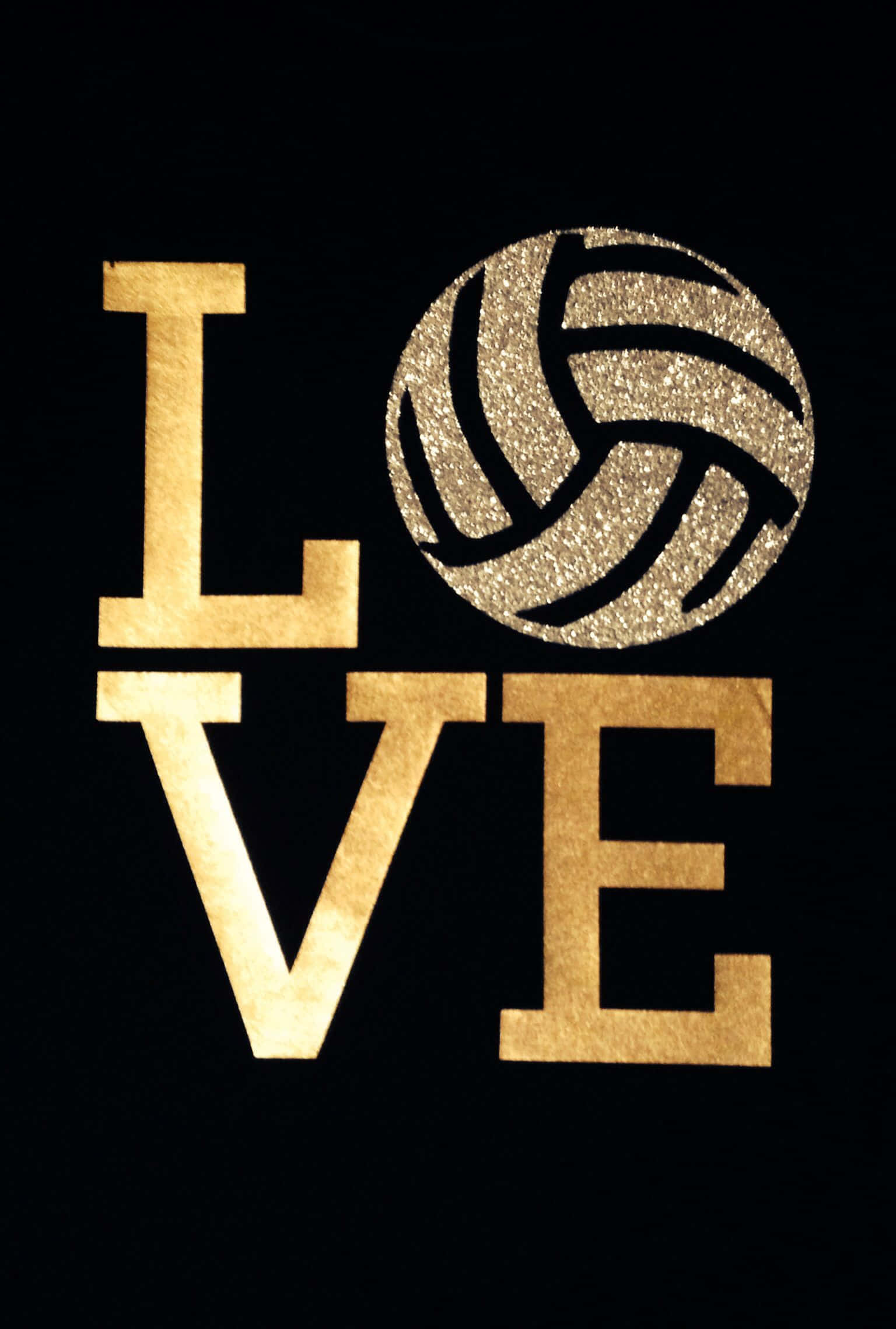 Golden glitter volleyball, LOVE, stark black background, Full HD Phone Wallpaper