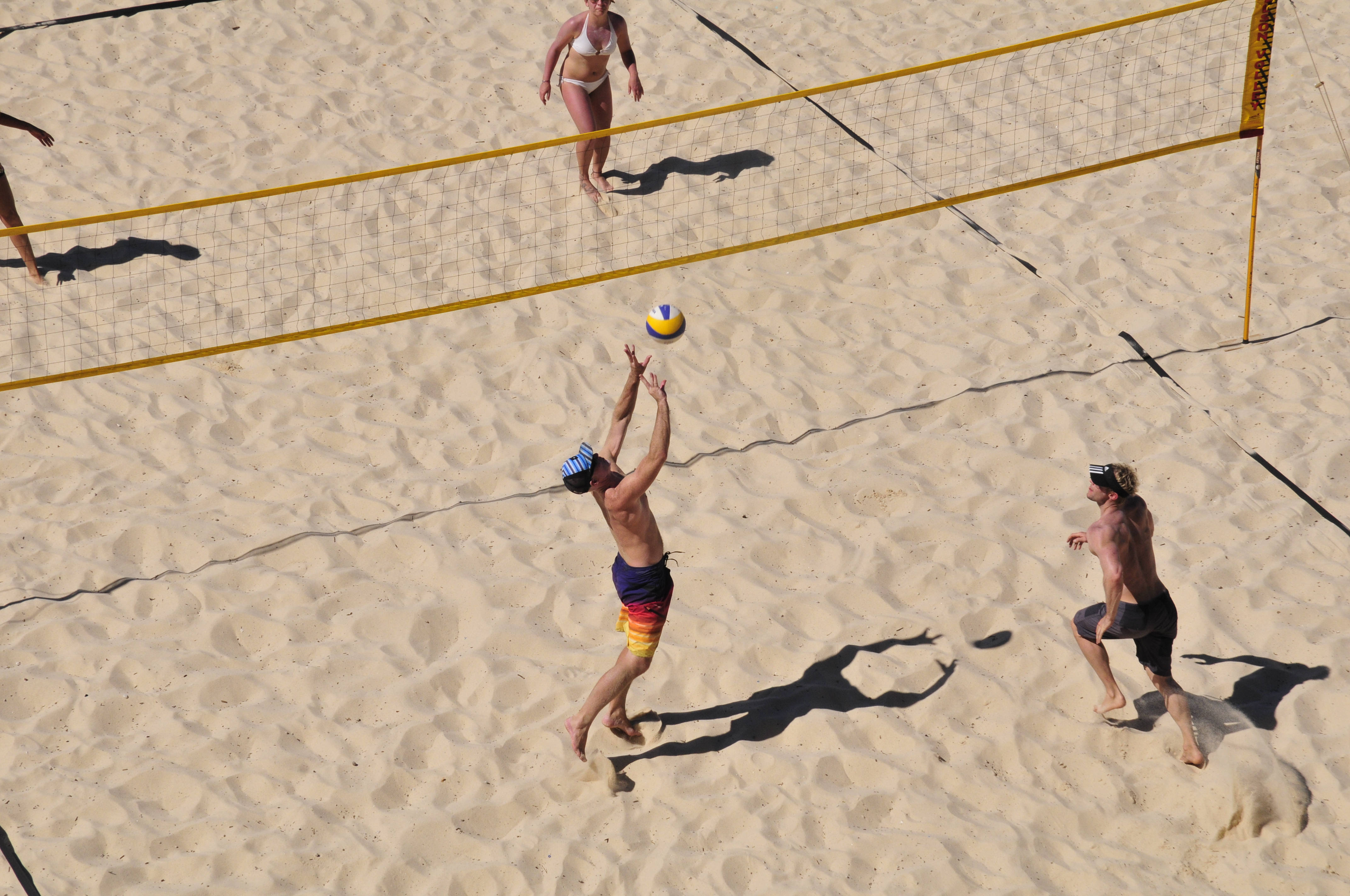 beach volleyball player, spike the ball, golden sand, 4K Desktop Wallpaper