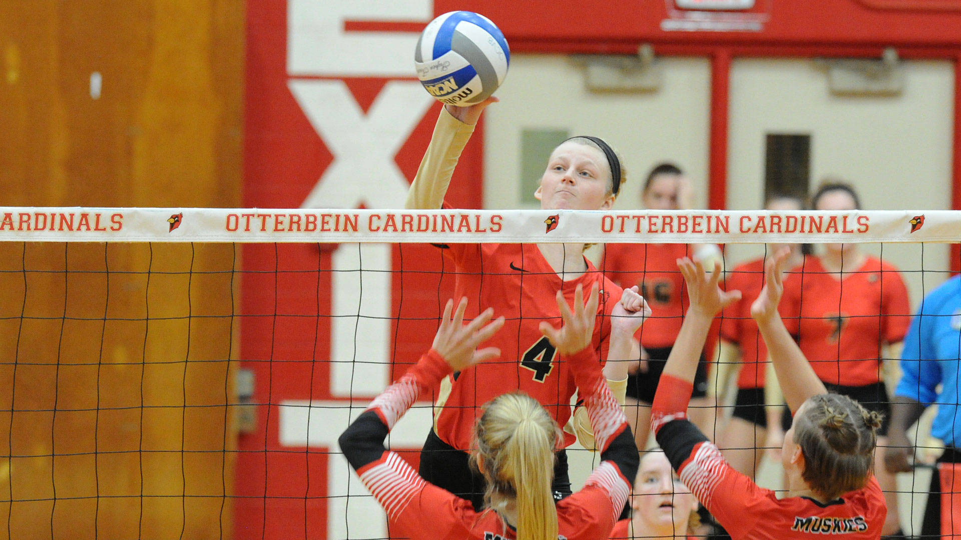 volleyball team, red jersey, spikes the ball, Full HD Desktop Wallpaper